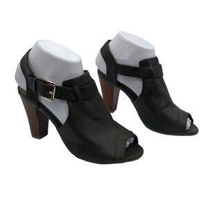 Fioni Brown Peep Toe Adjustable Ankle Strap Block Heel Sandals Size 6 W Women's